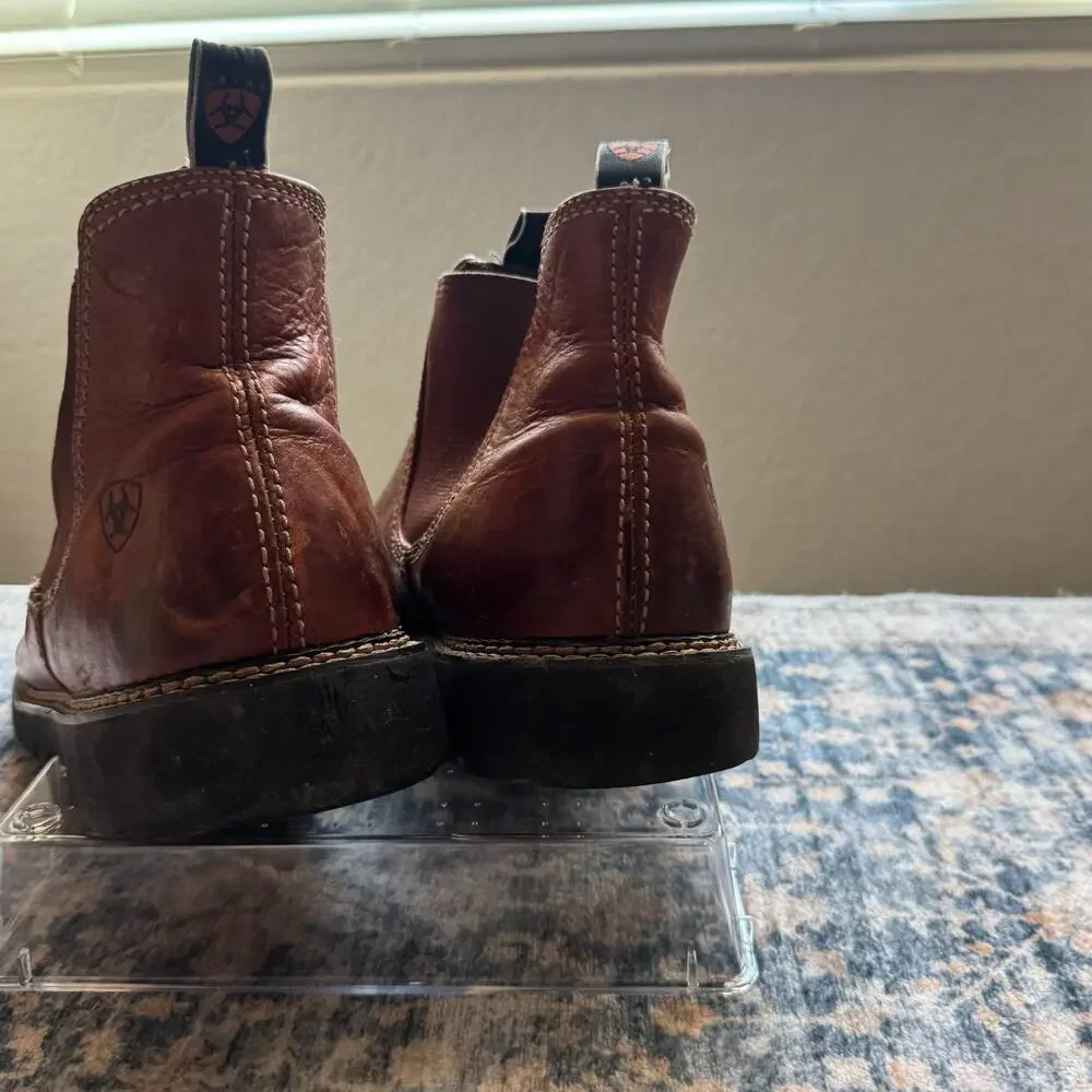 Ariat Men's Spot Hog Pull On Brown Chelsea Ankle Boots Brown Leather Size 13D